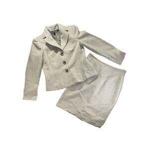 Evan Picone Grey Skirt Suit Set Sz 10 Lined Poly Button Jacket Zip Skirt EUC